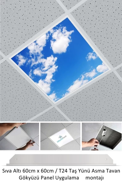 Gökyüzü Panel Asma Tavan Led-60cmx60cm-sıva Altı-54w-6500k-led Panel-led Armatür-60x60 Taş Yünü Asma Tavan Ledi-a+ ürün görseli 1