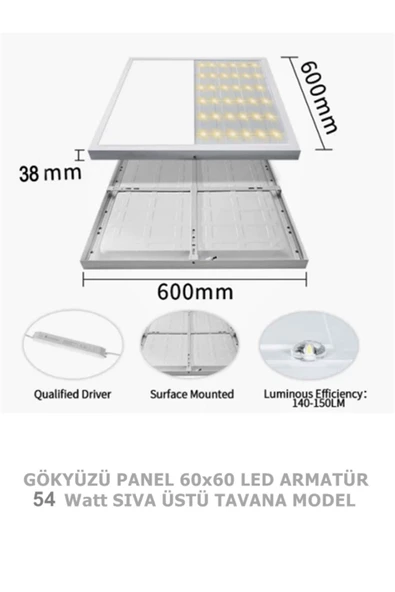 Gökyüzü Panel Kendinden Kasalı, Led Panel, 60x60 Armatür, 54watt, Gün ıiığı, 4000 Kelvin, Doğal ışık, Sıva üstü, ürün görseli 1