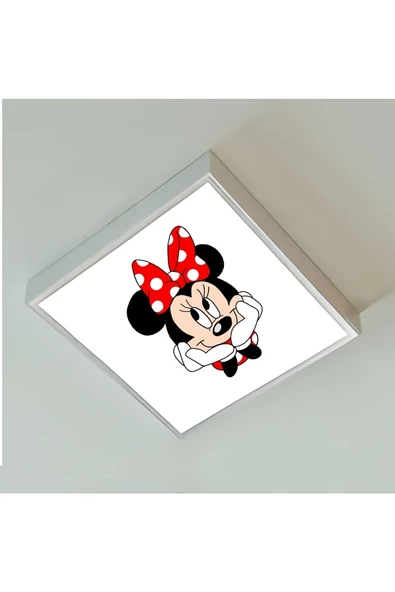 Gökyüzü Panel Minnie Mouse Çocuk Led Lamba-göz Yormayan Aydınlatma-60cmx60cm Kare-beyaz-led-beyaz Metal Çerçeve ürün görseli 1