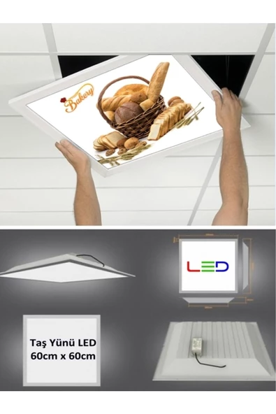 Gökyüzü Panel Fırın, 60x60 Taş Yünü Asma Tavan Led Panel-54w-led Sıva Altı-logo Panel Aydınlatma, Led Armatür ürün görseli 1