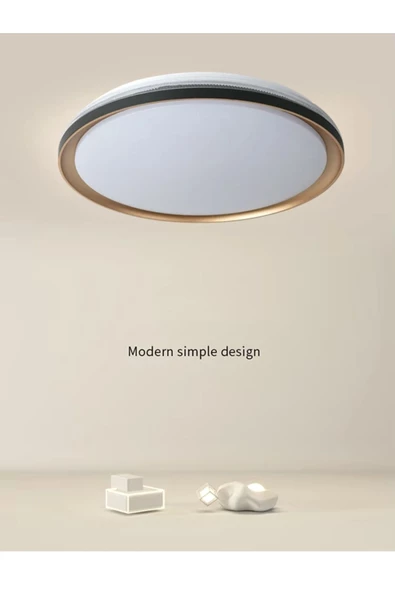 Gökyüzü Panel 50cm Yuvarlak Avize, Gül Baskı,Güçlü ışık,  GOLD LEDLİ TAVAN ARMATÜRÜ, 45Watt, BEYAZ IŞIK, 7000K, ürün görseli 1