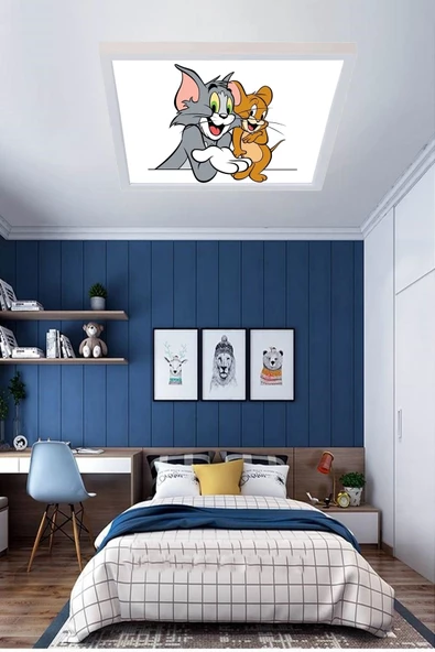 Gökyüzü Panel Yatak Odası Avize Tom Ve Jerry Ledli Avize 54w Beyaz Çerçeveli ürün görseli 1
