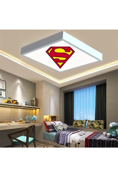 Gökyüzü Panel Super Man Çocuk Led Avize-54w Güçlü Aydınlatma-60x60 Beyaz Homojen Işık-modern Tasarım Baskılı ürün görseli 1