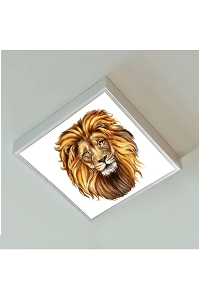 Gökyüzü Panel Aslan Çocuk Odası Led Avize-54w Aydınlatma-şık Tasarım-60cmx60cm Kare-beyaz Işık-led-beyaz Çerçeve ürün görseli 1