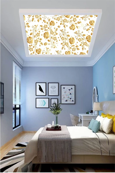 Gökyüzü Panel Gold Rose Avize Özel Tasarım Desenli Kare Led Avize ürün görseli 1
