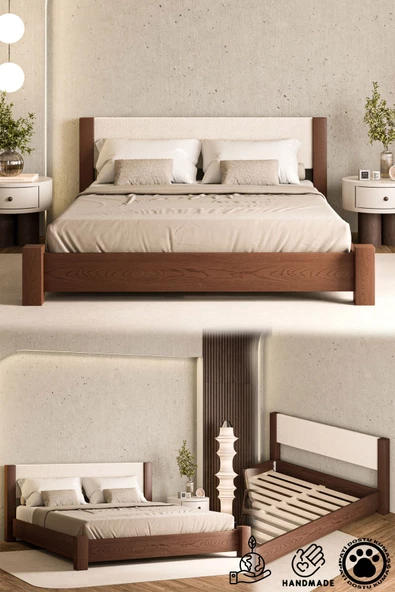 WOODMAN FURNITE & WOOD IRON TROPIC CEVİZ BOYALI TEK VE ÇİFT KİŞİLİK 1.SINIF AMERİKAN ÇAMI MASİF AHŞAP KARYOLA PUF BAŞLIK ürün görseli 1