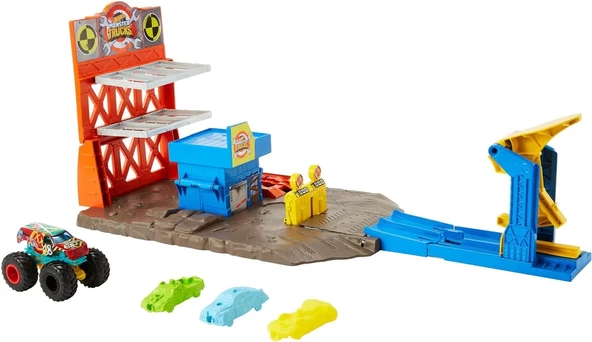 Hot Wheels Monster Trucks Patlama İstasyonu Oyun Seti ve 1 adet 1:64 ölçekli HW Demo Derby ile 3 adet parçalanabilen ara ürün görseli 1