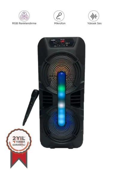 TODOM  Siyah GTS-1702 Taşınabilir Bluetooth Mikrofonlu RGB Işıklı  Hoparlör ürün görseli 1