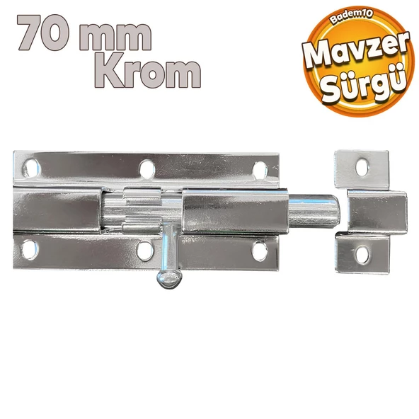 Kapı Sürgüsü Metal Krom Mavzer Sürgü Sürgülü Kilit 25x70 mm Kapı Pencere Emniyet Kilidi ürün görseli 1