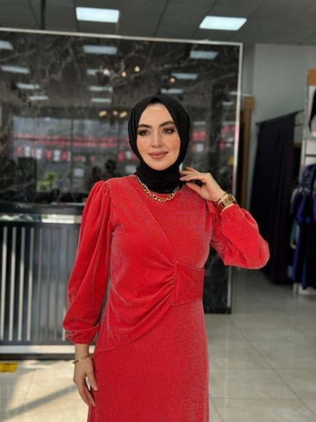 Aden Simli  Abiye Elbise Nar Çiçeği ürün görseli 1