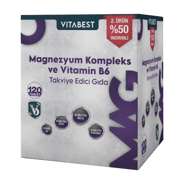 Vitabest Magnezyum Kompleks ve Vitamin B6 120 Tablet ürün görseli 1