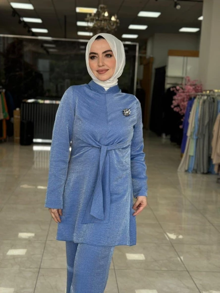 Kuşak Detaylı Takım Bebe Mavisi - Resim 3