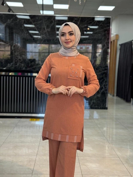 Zehra Pantolon Takım Kiremit - Resim 2