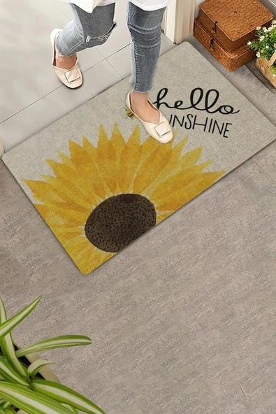 Valerine Life Günebakan Ay Çiçeği Merhaba Yaz Temalı Welcome Hoş Geldiniz Kapı Önü Paspası 45x70cm ürün görseli 1