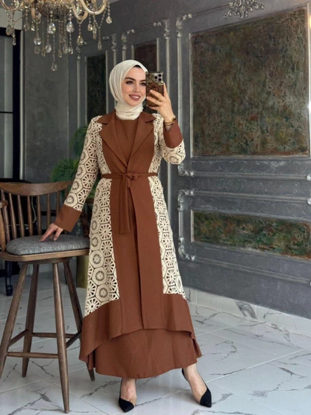 Dantel Detaylı Takım Kahverengi ürün görseli 1