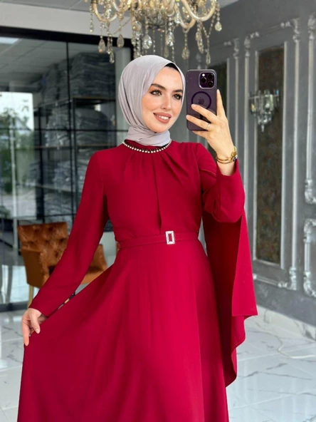 Abiye Elbise Bordo - Resim 4