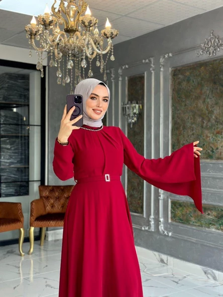 Abiye Elbise Bordo - Resim 3