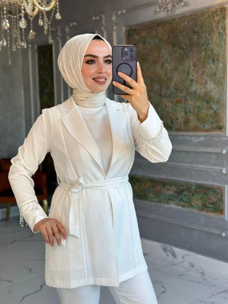 Eylül Ceket Takım Beyaz - Resim 4