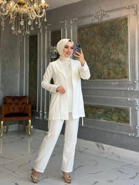 Eylül Ceket Takım Beyaz - Resim 2