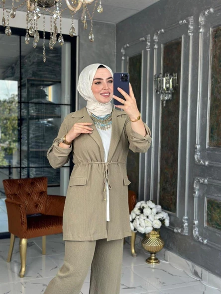 Bürümcük Şal Yaka Takım-Çağla Yeşili ürün görseli 1