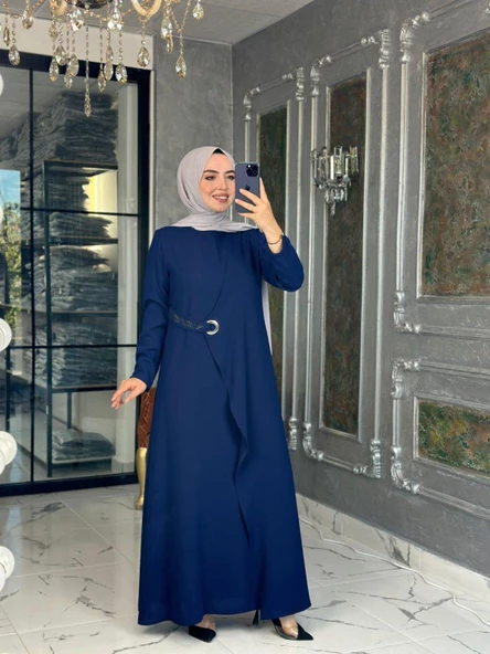 Kuş Gözü Detaylı Elbise-Lacivert - Resim 2