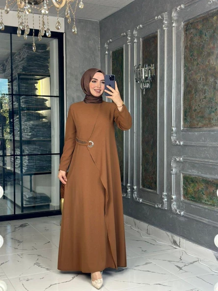 Kuş Gözü Detaylı Elbise-Taba ürün görseli 1