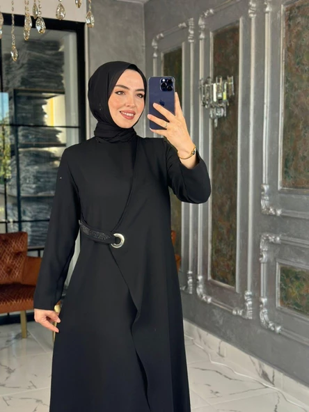 Kuş Gözü Detaylı Elbise-Siyah - Resim 2