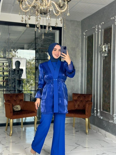 Nurgül Üçlü Takım-Saks mavisi ürün görseli 1