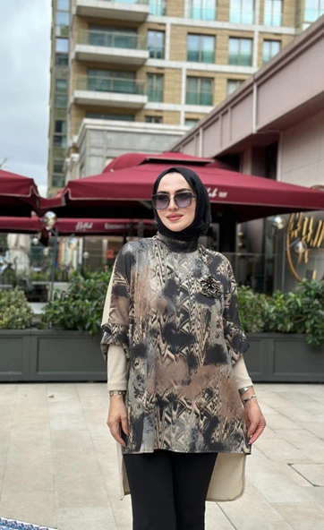 Rosa Örme Tunik-Bej Bej - Resim 2