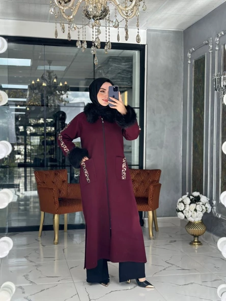 Ayça Kürklü Kaban Bordo Bordo ürün görseli 1