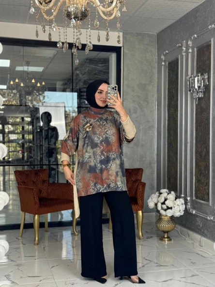 Rosa Örme Tunik-İndigo mavi indigo - Resim 2