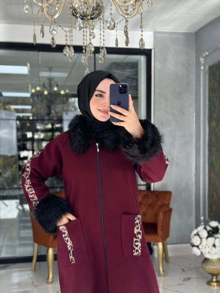 Ayça Kürklü Kaban Bordo Bordo - Resim 2