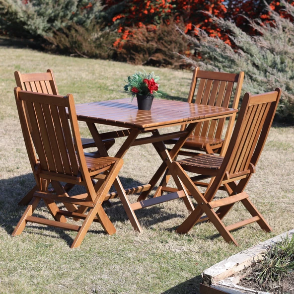 Avşa Ahşap Katlanır Bahçe Balkon Seti: 80x80 Masa + 4 Sandalye ürün görseli 1