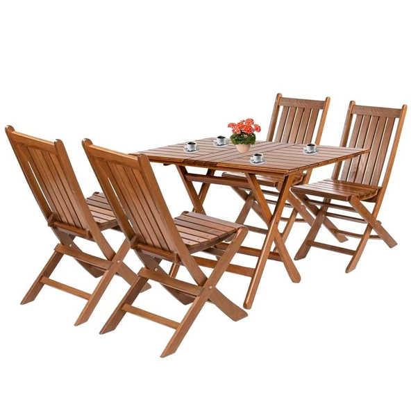 Avşa Ahşap Katlanır Bahçe Balkon Takımı: 80x140 Masa + 4 Sandalye ürün görseli 1