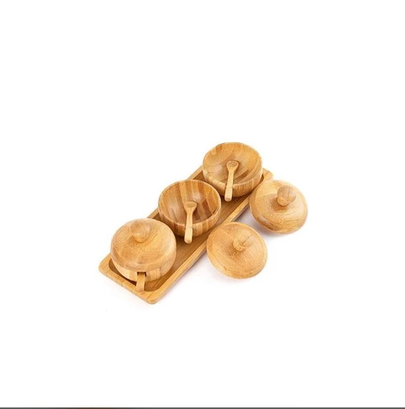 Bambu Baharatlık Kaşıklı Baharatlık 3 Lü Kapaklı ürün görseli 1