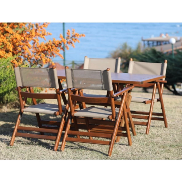 Fethiye Katlanır Ahşap Bahçe Balkon Seti 80X140 Masa, 4 Sandalye ürün görseli 1