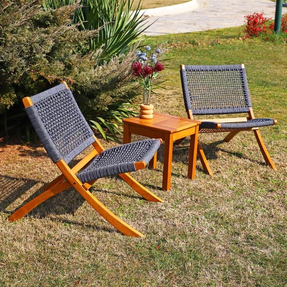 Kandilli Ahşap Bahçe Balkon Takımı: 40x40 Sehpa + 2 Sandalye ürün görseli 1