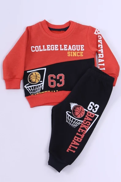 ERKEK BEBEK 3 İPLİK EŞOFMAN TAKIMI BASKETBOL BASKILI A45 ürün görseli 1