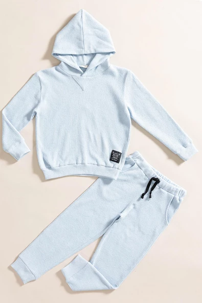2'li Kapişonlu Mavi Waffle Sweat Jogger Alt Üst Takım ürün görseli 1