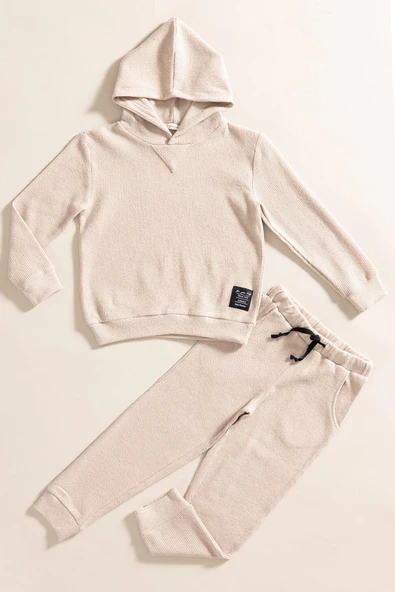 2'li Kapişonlu Taş Waffle Sweat Jogger Alt Üst Takım ürün görseli 1