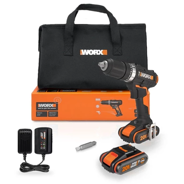 WORX WX370.1 Çift Akülü Şarjlı Darbeli Matkap 20Volt/2.0Ah. ürün görseli 1