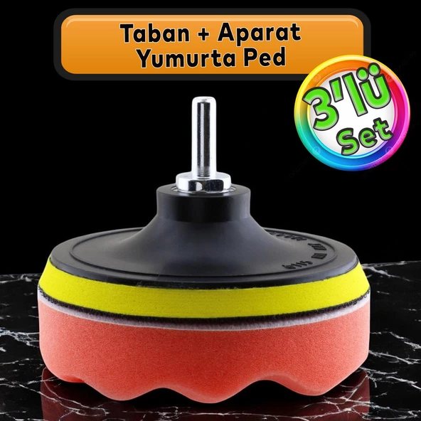 Oto Araç Araba Pasta Cila Polisaj Yumurta Ped + 115 mm Taban + Matkap Adaptörü Parlatıcı Çizik Giderici 3'Lü SET ürün görseli 1