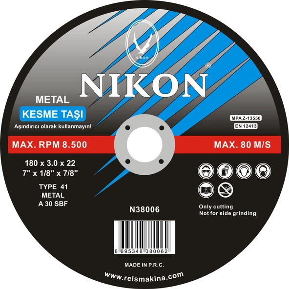 Nikon Metal Flex Kesme Taşı Düz 180x3.0x22mm 50 Adet ürün görseli 1