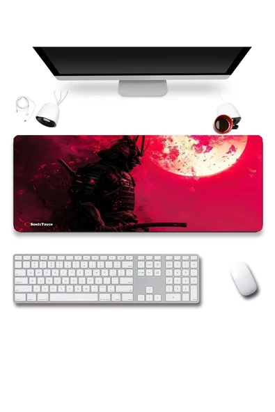 SonicTouch Xxl Klavye Mouse Pad 40x90Cm Kırmızı Kızıl Samuray Gamer Pürüzsüz ve Sıvı Geçirmez Yüzey ürün görseli 1