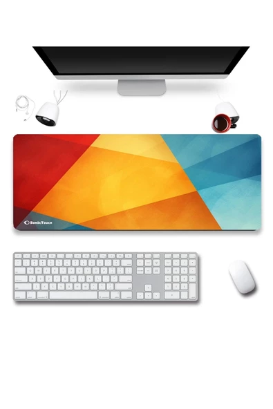 SonicTouch UltraGrand Geometrik Renkler Gamer Oyuncu Xxl Sarı Kırmızı Klavye Mouse Pad 40x90Cm ürün görseli 1