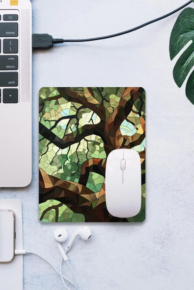 SonicTouch Mozaik Ağaç Pürüzsüz Yüzey Kaymaz Taban Dikişsiz Kenar Gamer Oyuncu Mouse Pad 19x23cm ürün görseli 1