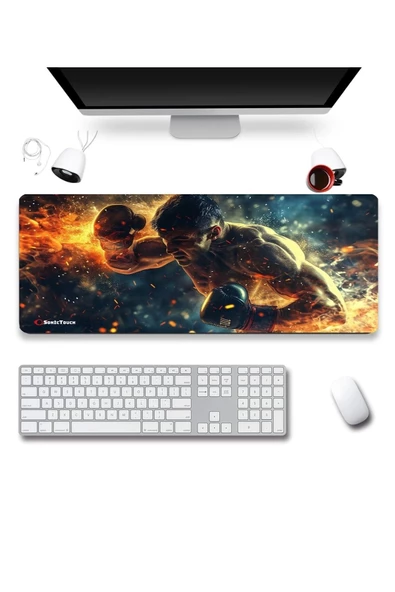 SonicTouch UltraGrand Ring Ateşi Boksör Temalı Gamer Oyuncu Xxl Klavye Mouse Pad 40x90Cm ürün görseli 1