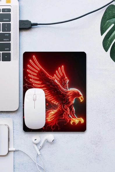 SonicTouch Kırmızı Neon Kartal Pürüzsüz Yüzey Kaymaz Taban Dikişsiz Kenar Gamer Oyuncu Mouse Pad 19x23cm ürün görseli 1