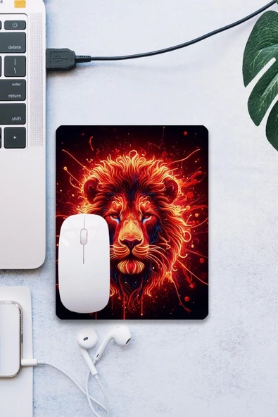SonicTouch Kırmızı Neon Aslan Pürüzsüz Yüzey Kaymaz Taban Dikişsiz Kenar Gamer Oyuncu Mouse Pad 19x23cm ürün görseli 1