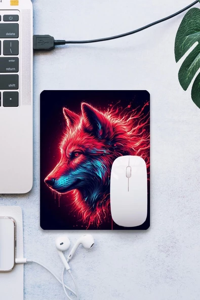 SonicTouch Kırmızı Neon Kurt Pürüzsüz Yüzey Kaymaz Taban Dikişsiz Kenar Gamer Oyuncu Mouse Pad 19x23cm ürün görseli 1